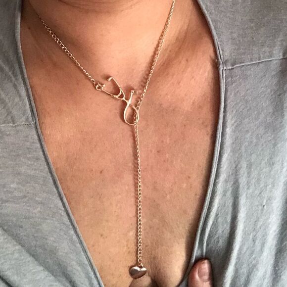 The Doctor Is In  stethoscope and heart interlocking necklace - Picture 6 of 6